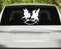 Aufkleber Raben mit Fisch Hugin Munin