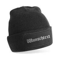 Strickm&uuml;tze Wunschtext personalisiert bedruckt